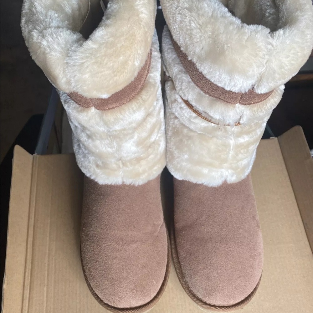 Natural Reflections - Suede Tan Tall Sherpa Boots Womens Size 6